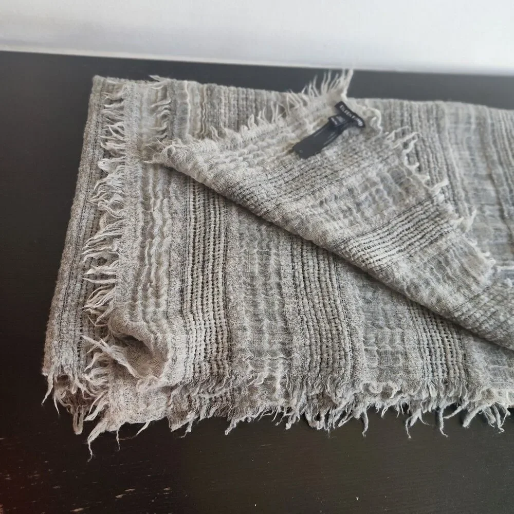 Eileen Fisher grey wool blend lightweight scarf OS grunge bohemian layer outdoor